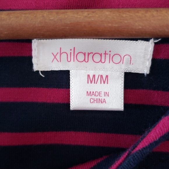 XHILIRATION Navy & Pink Striped Dress 3/4 Sleeve Fitted A Line M Medium - Picture 4 of 4